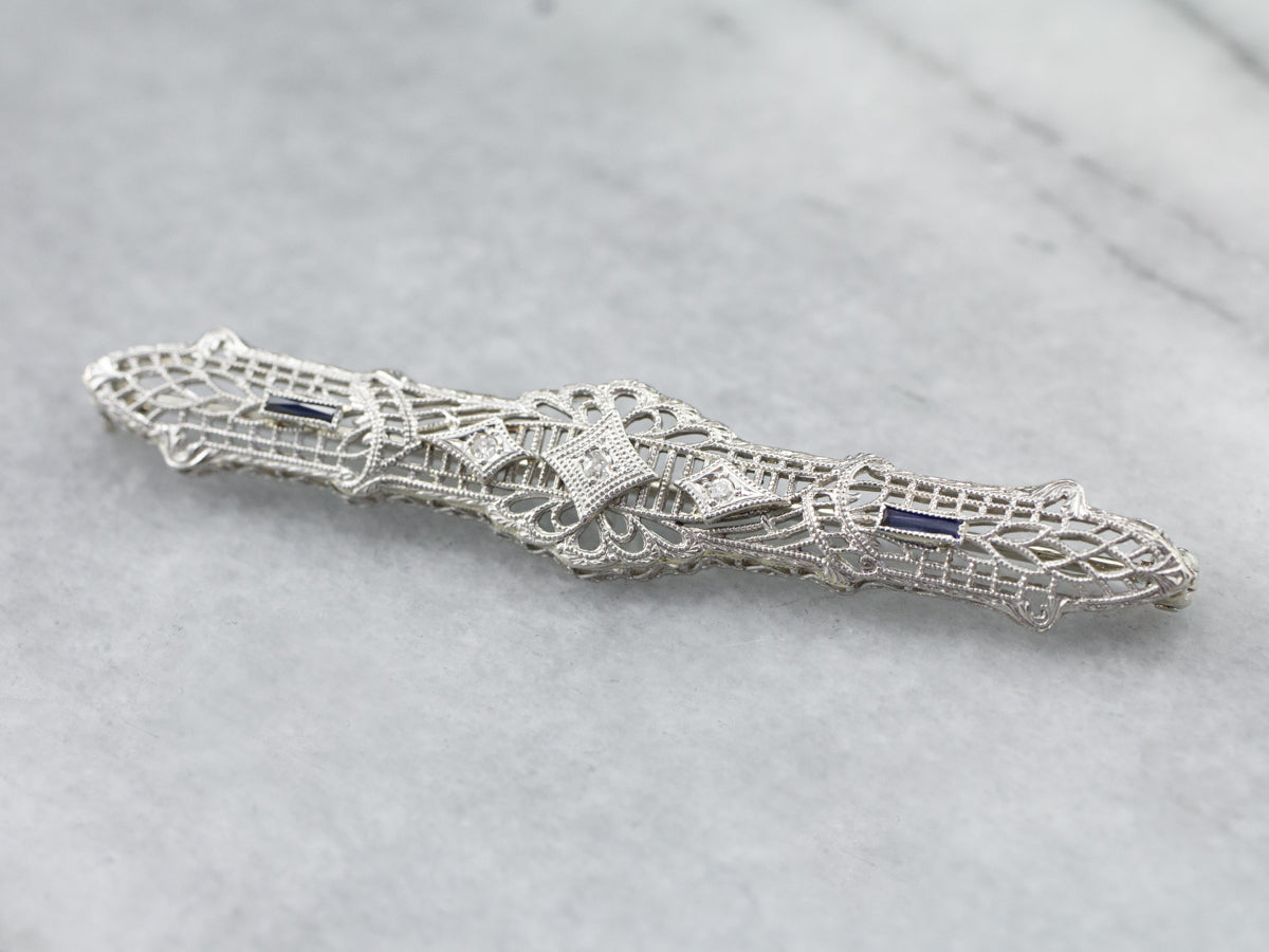 Art Deco Diamond Filigree Brooch