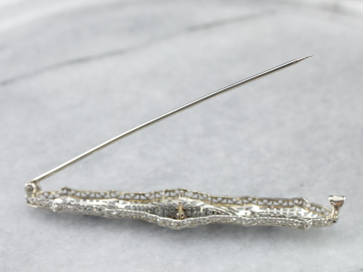 Art Deco Diamond Filigree Brooch