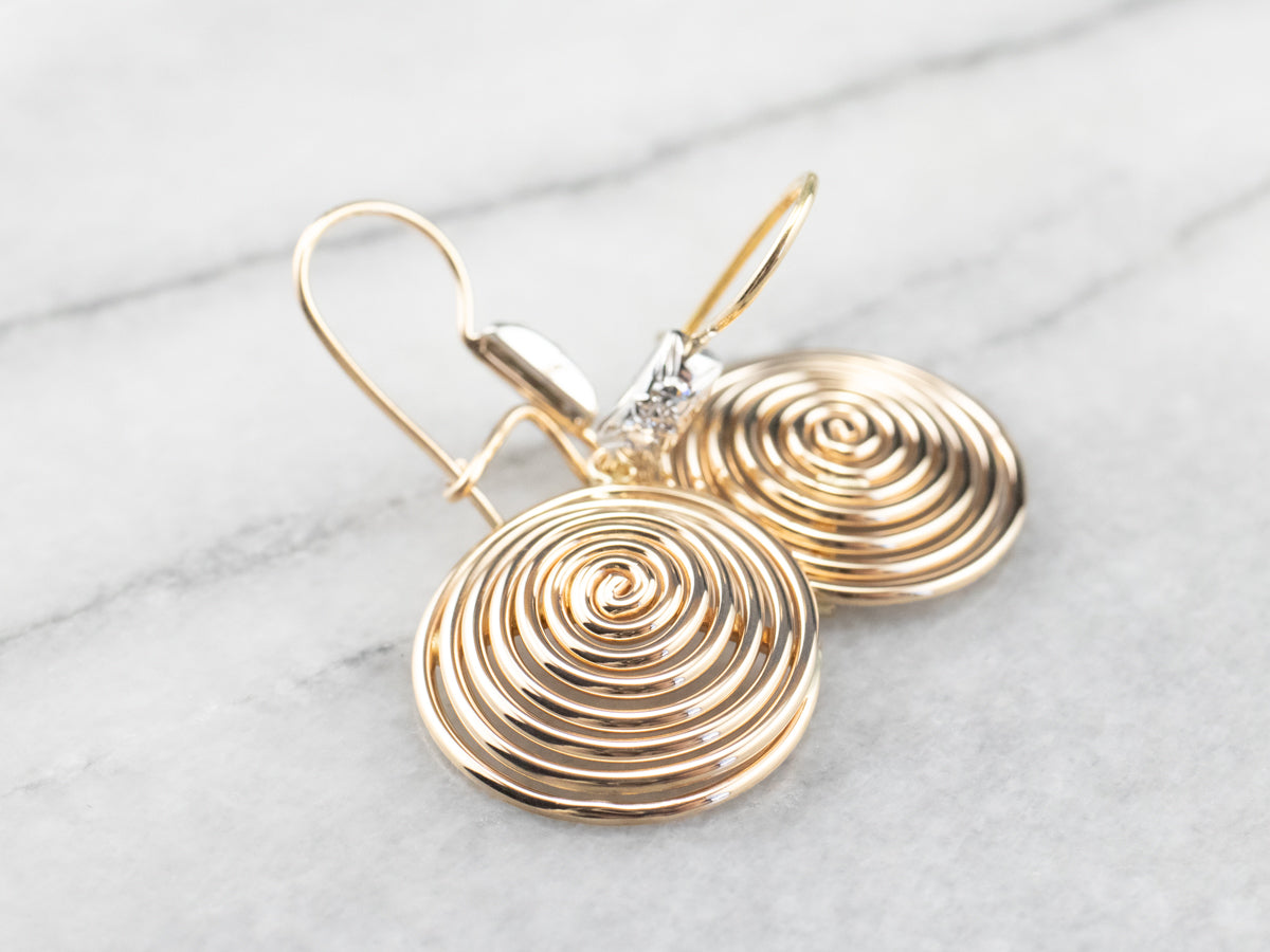 Diamond Gold Spiral Drop Earrings