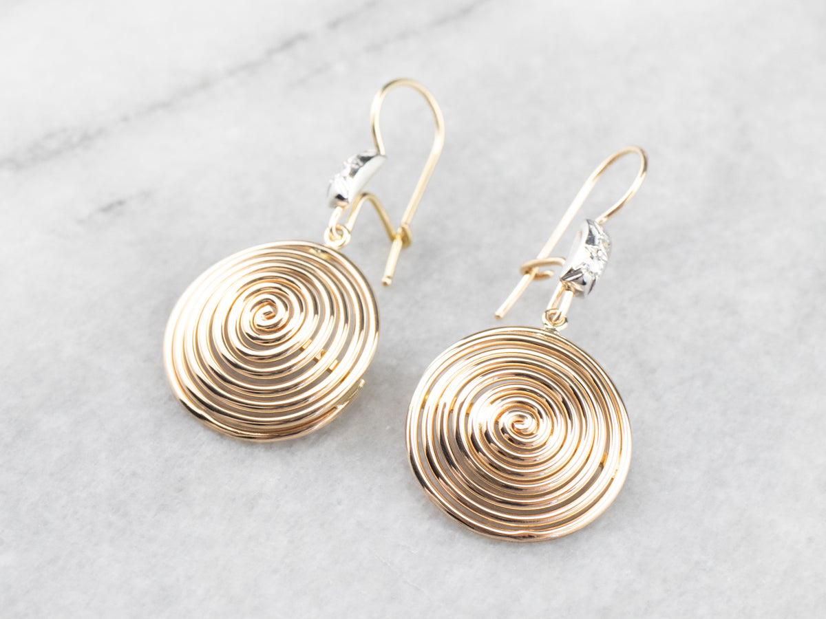Diamond Gold Spiral Drop Earrings