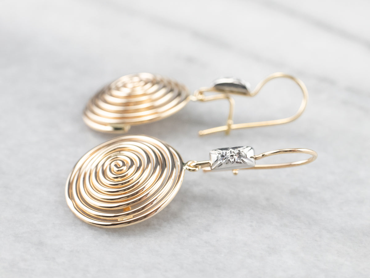 Diamond Gold Spiral Drop Earrings
