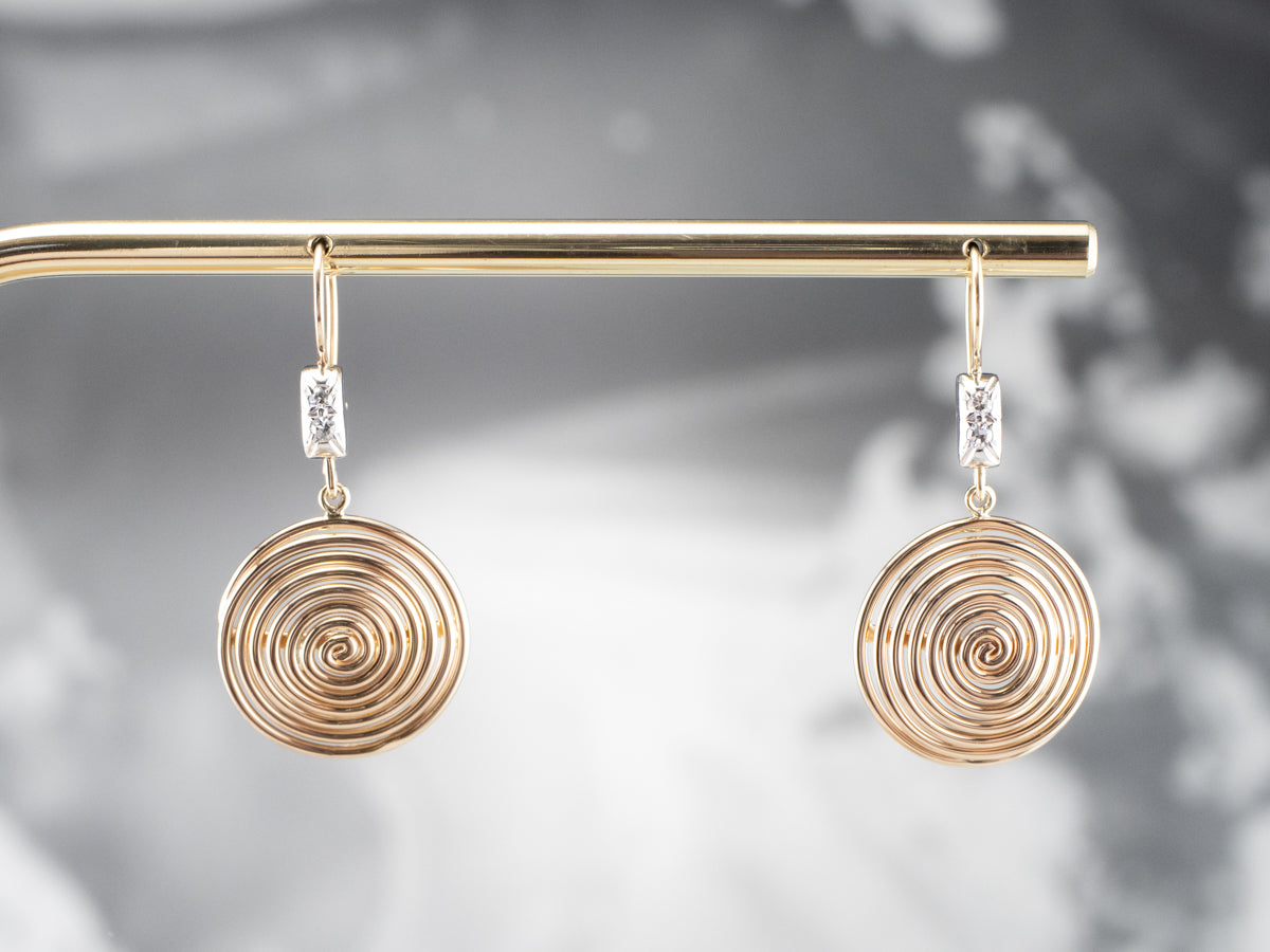 Diamond Gold Spiral Drop Earrings