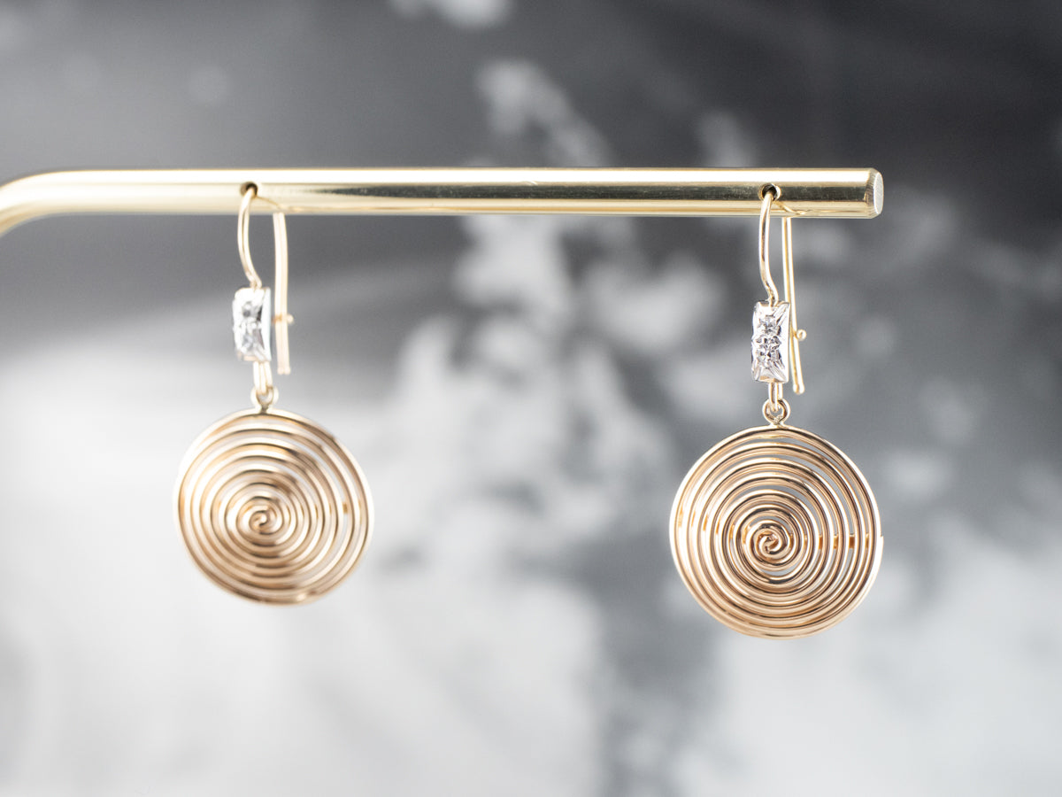Diamond Gold Spiral Drop Earrings