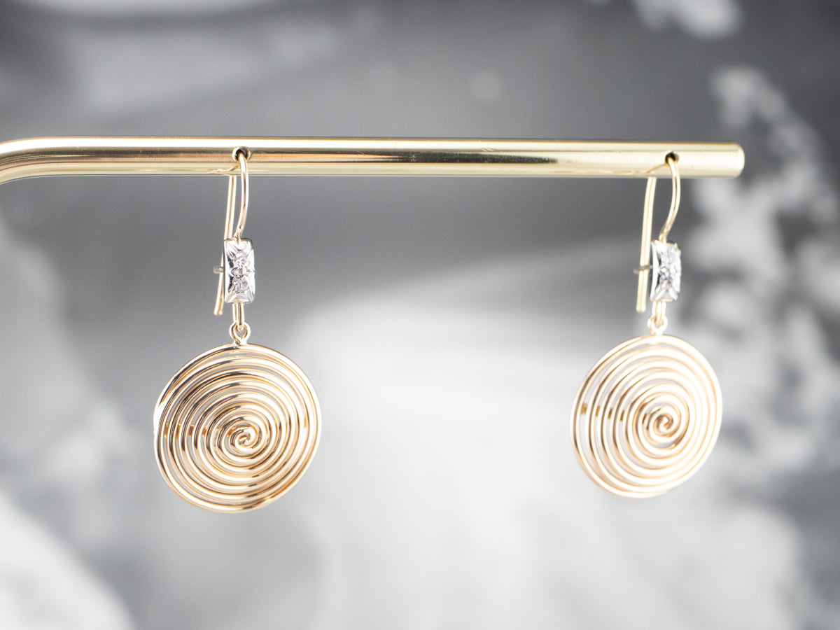 Diamond Gold Spiral Drop Earrings