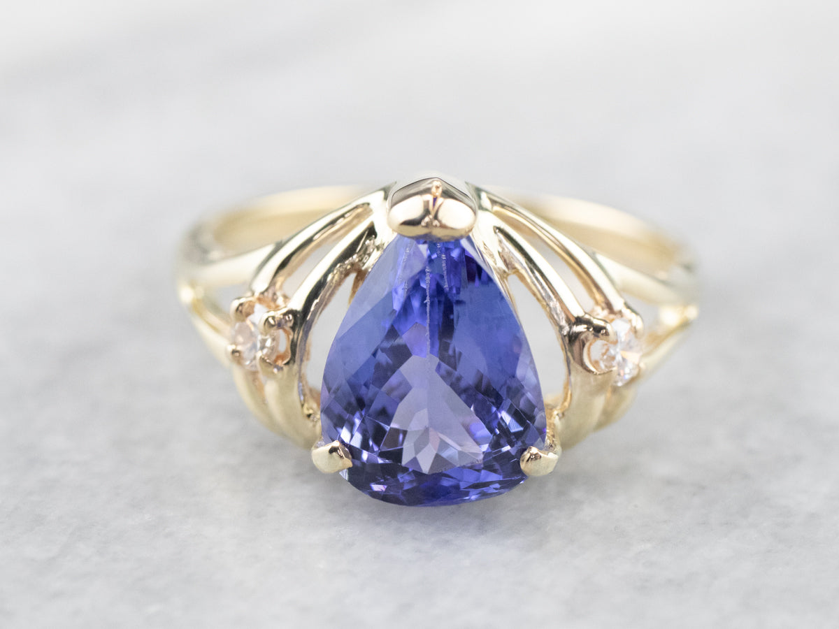 Pear Cut Tanzanite Diamond Gold Ring