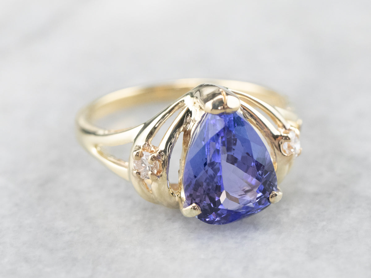 Pear Cut Tanzanite Diamond Gold Ring