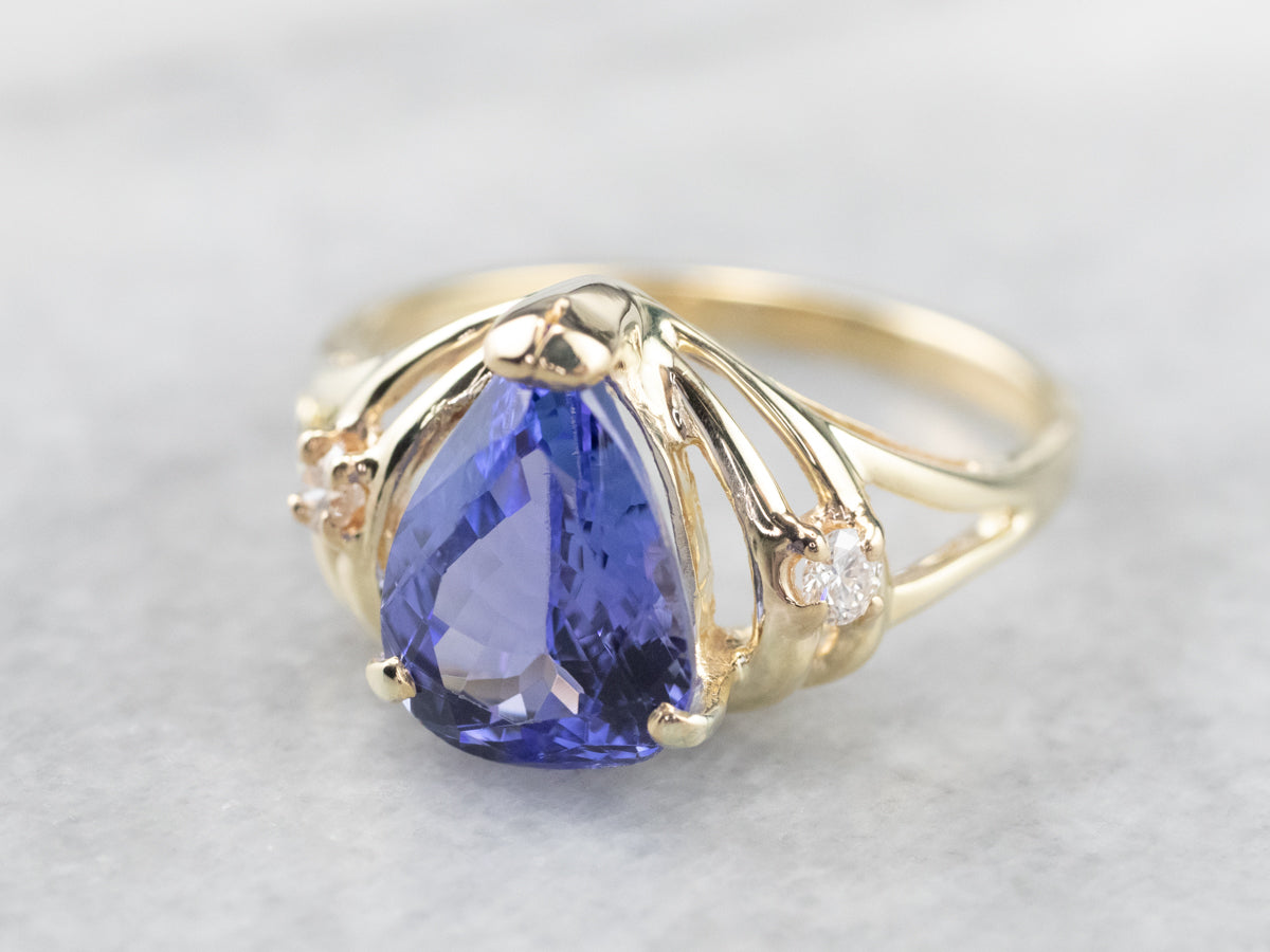 Pear Cut Tanzanite Diamond Gold Ring