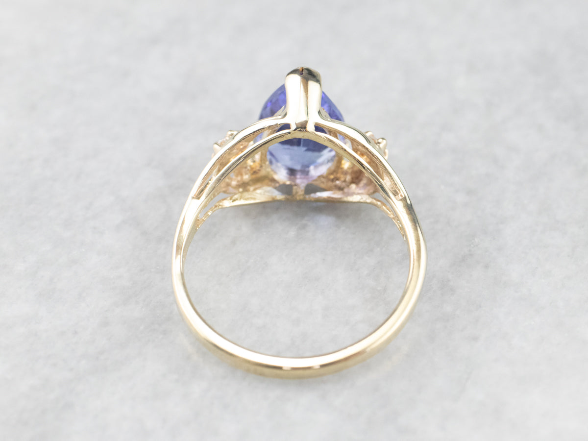 Pear Cut Tanzanite Diamond Gold Ring