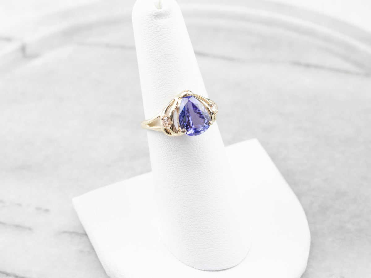 Pear Cut Tanzanite Diamond Gold Ring