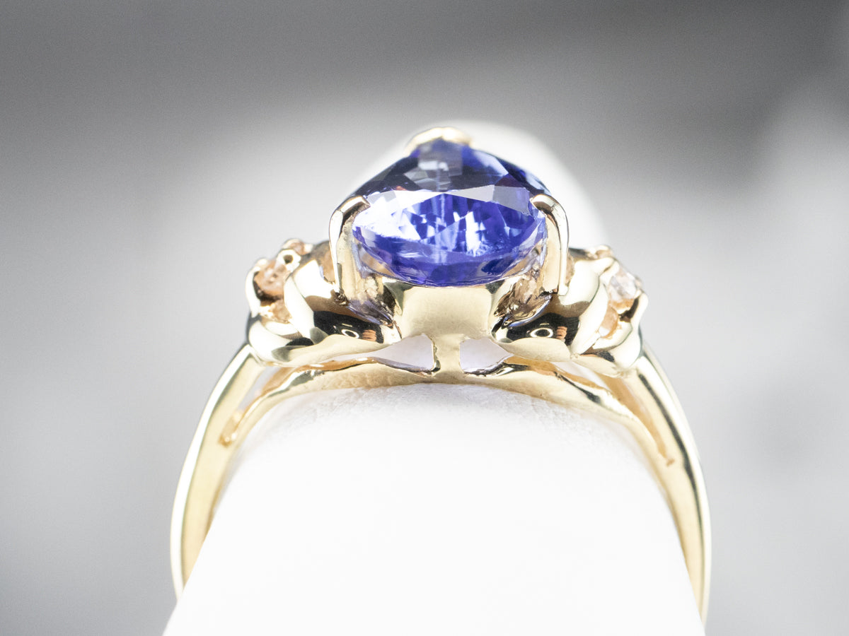 Pear Cut Tanzanite Diamond Gold Ring