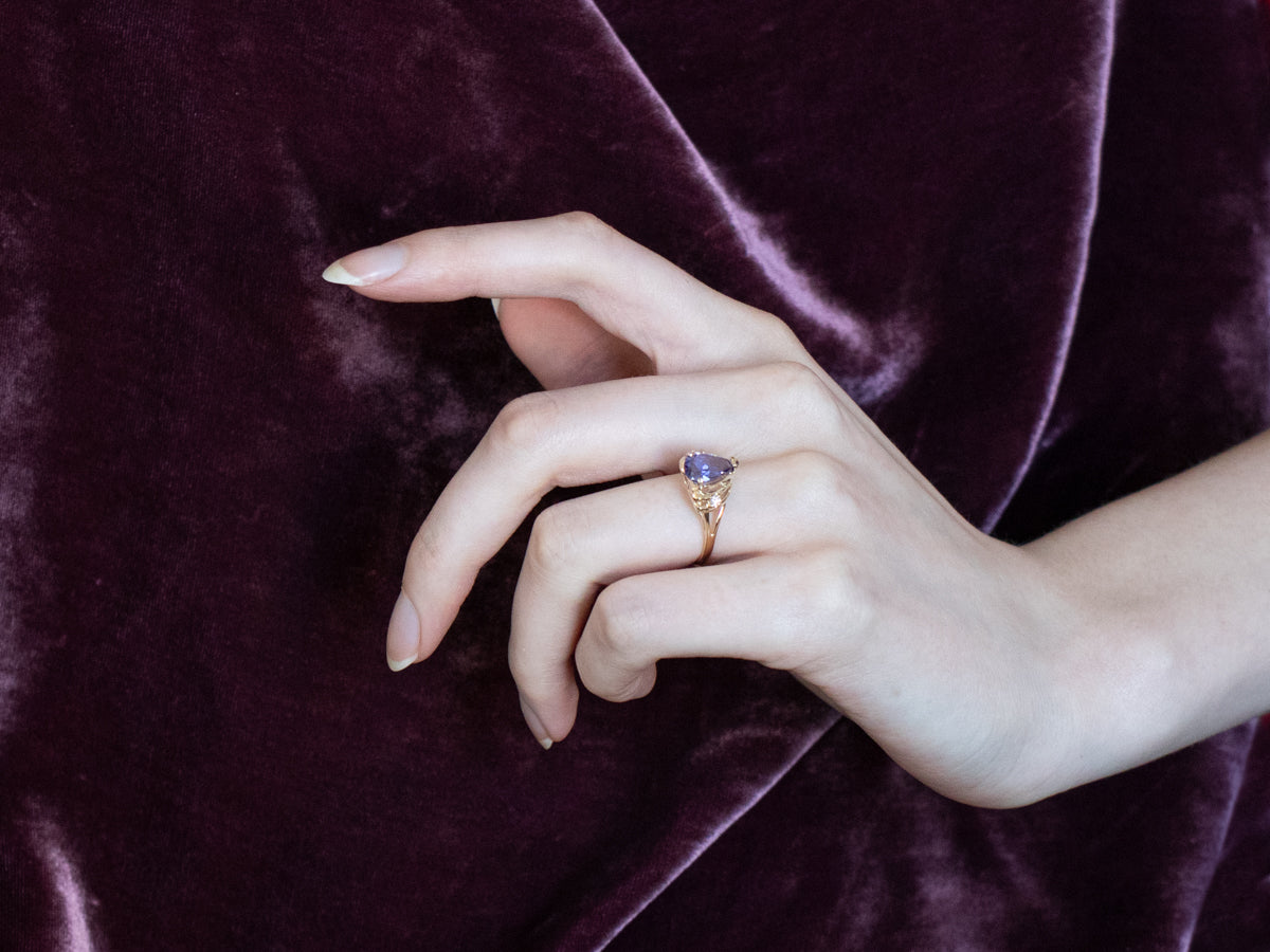 Pear Cut Tanzanite Diamond Gold Ring