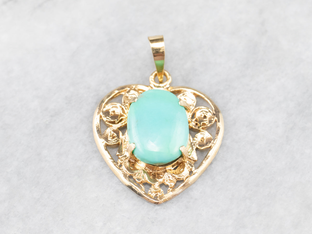 Turquoise Gold Filigree Heart Pendant