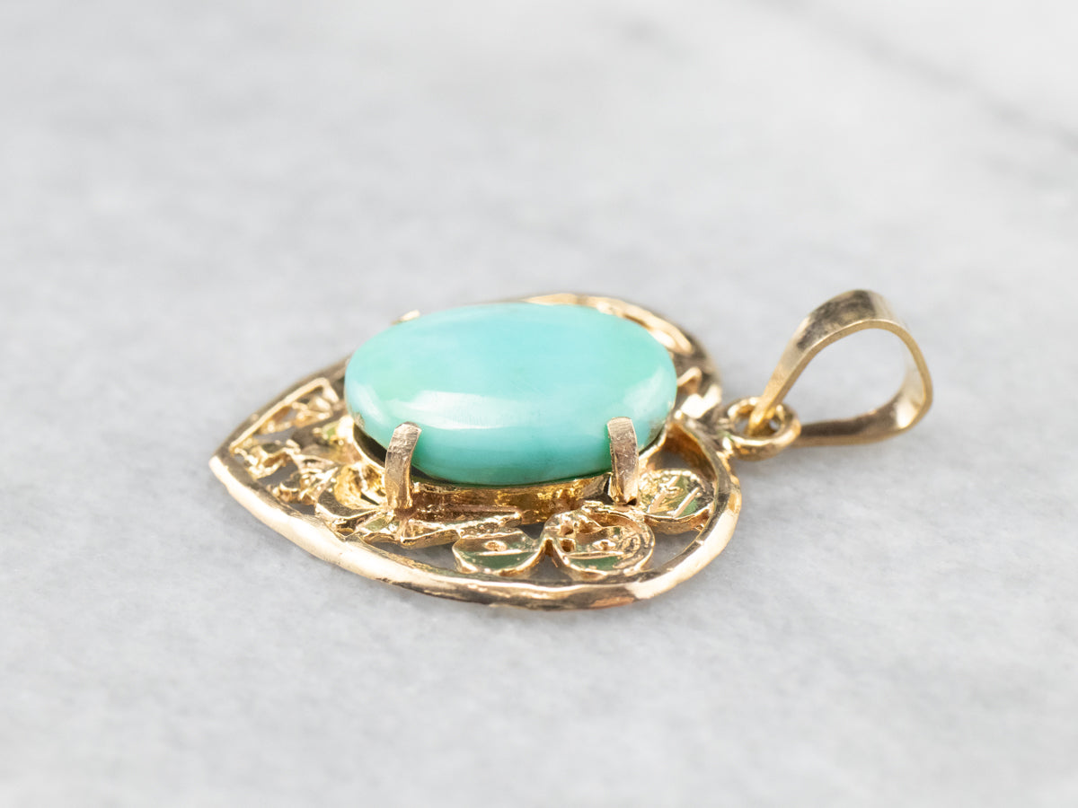 Turquoise Gold Filigree Heart Pendant