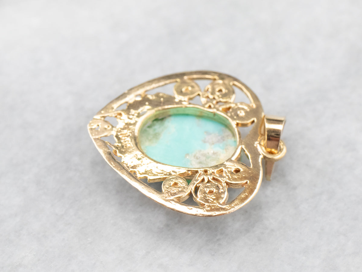 Turquoise Gold Filigree Heart Pendant