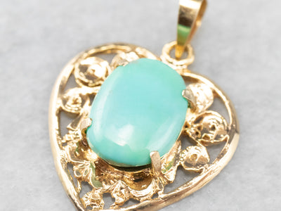 Turquoise Gold Filigree Heart Pendant