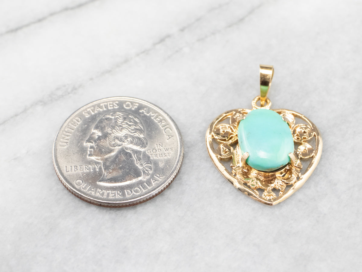 Turquoise Gold Filigree Heart Pendant