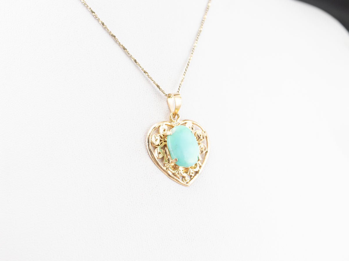 Turquoise Gold Filigree Heart Pendant