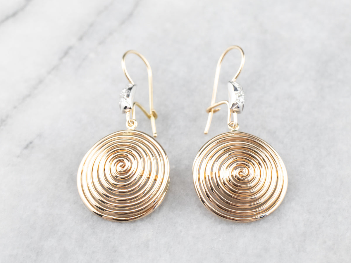 Diamond Gold Spiral Drop Earrings