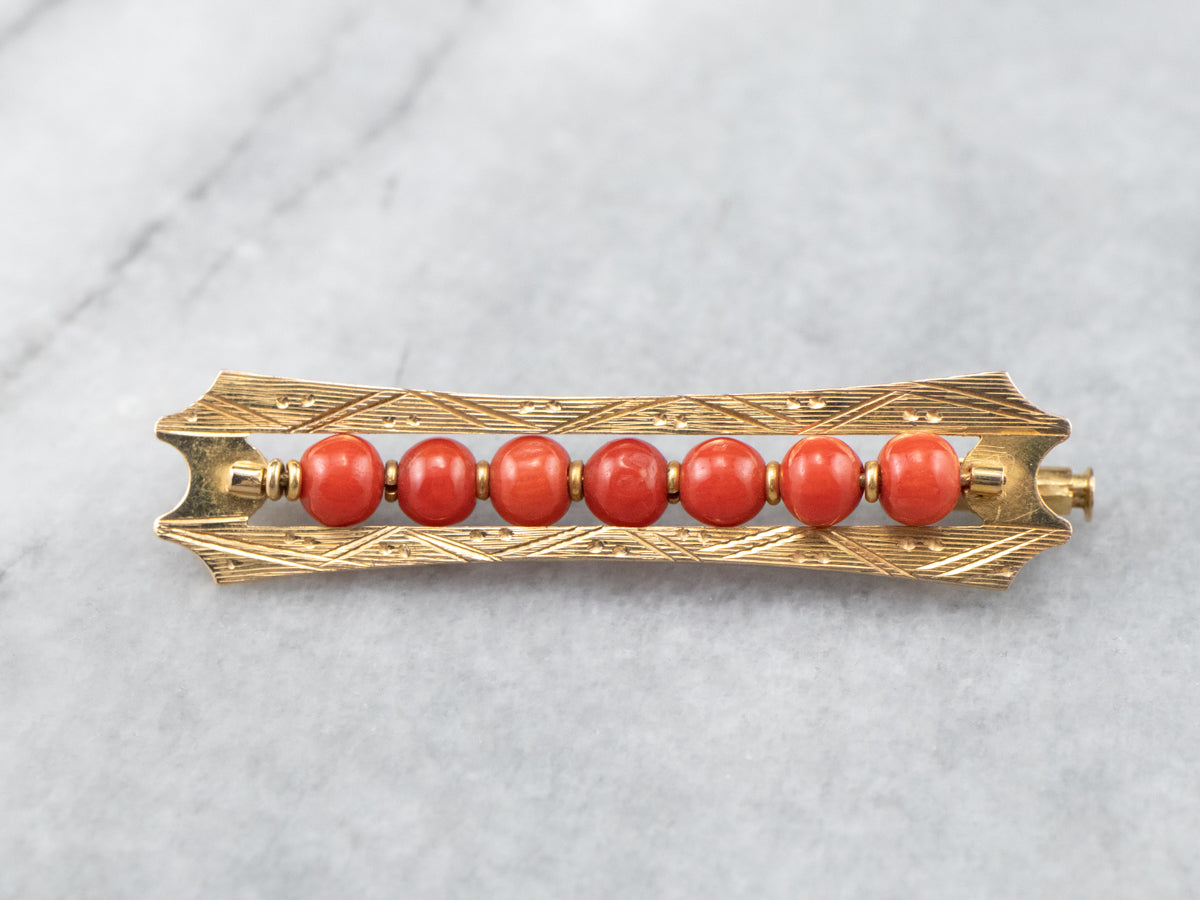 Engraved Victorian Coral Brooch