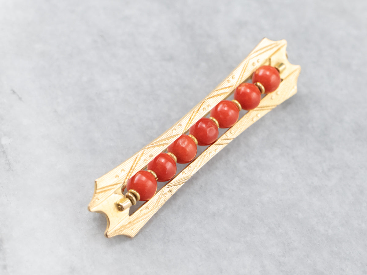 Engraved Victorian Coral Brooch