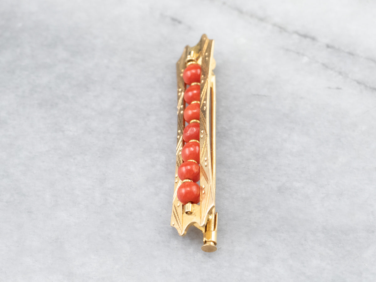 Engraved Victorian Coral Brooch