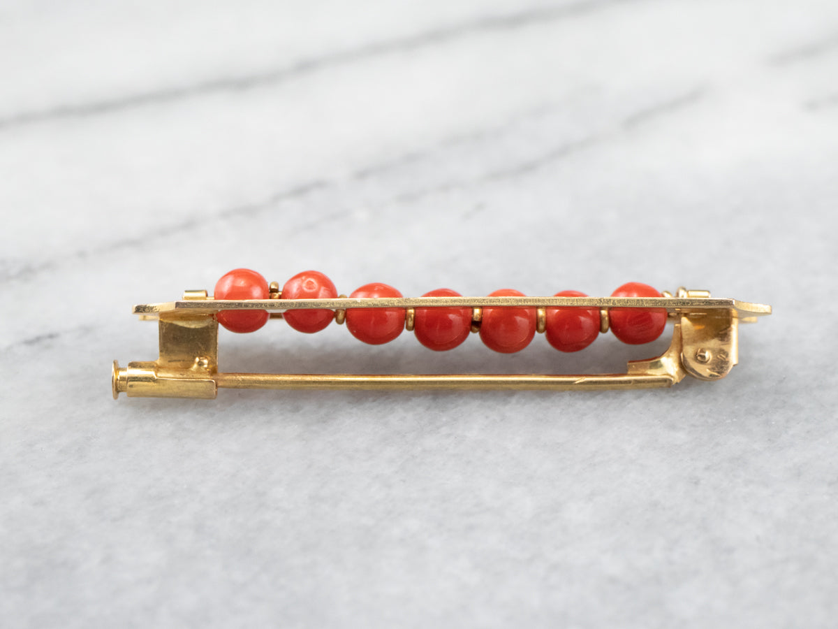 Engraved Victorian Coral Brooch