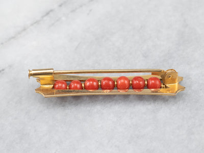 Engraved Victorian Coral Brooch