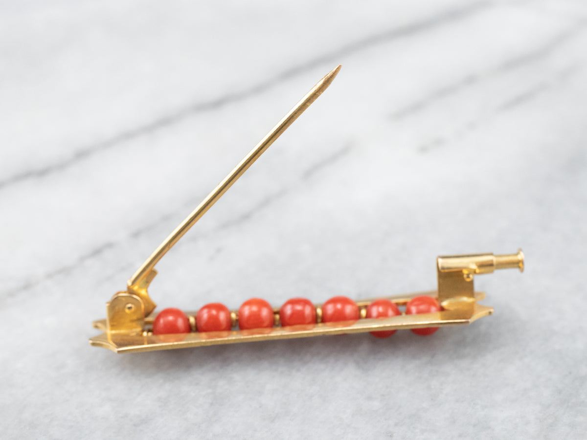 Engraved Victorian Coral Brooch