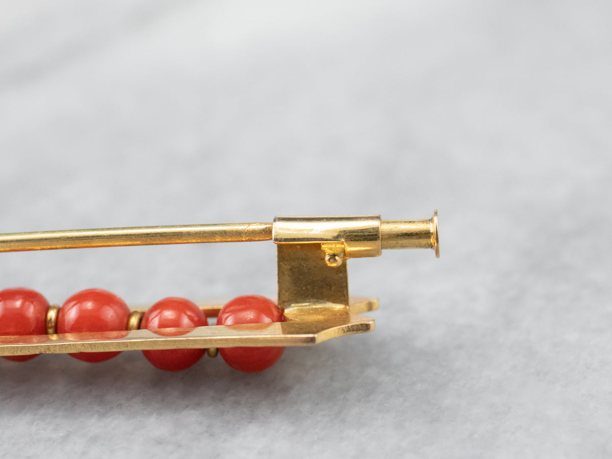 Engraved Victorian Coral Brooch
