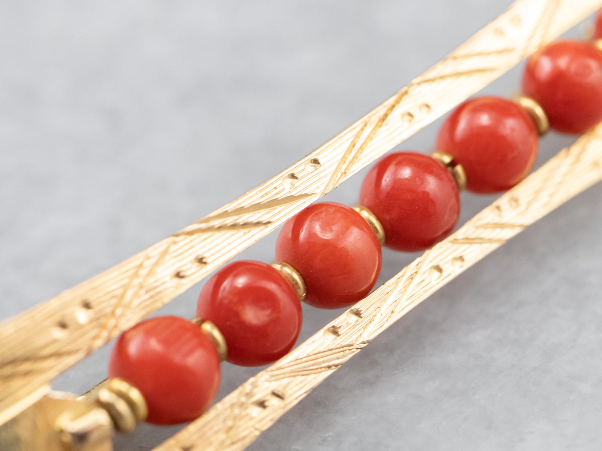 Engraved Victorian Coral Brooch