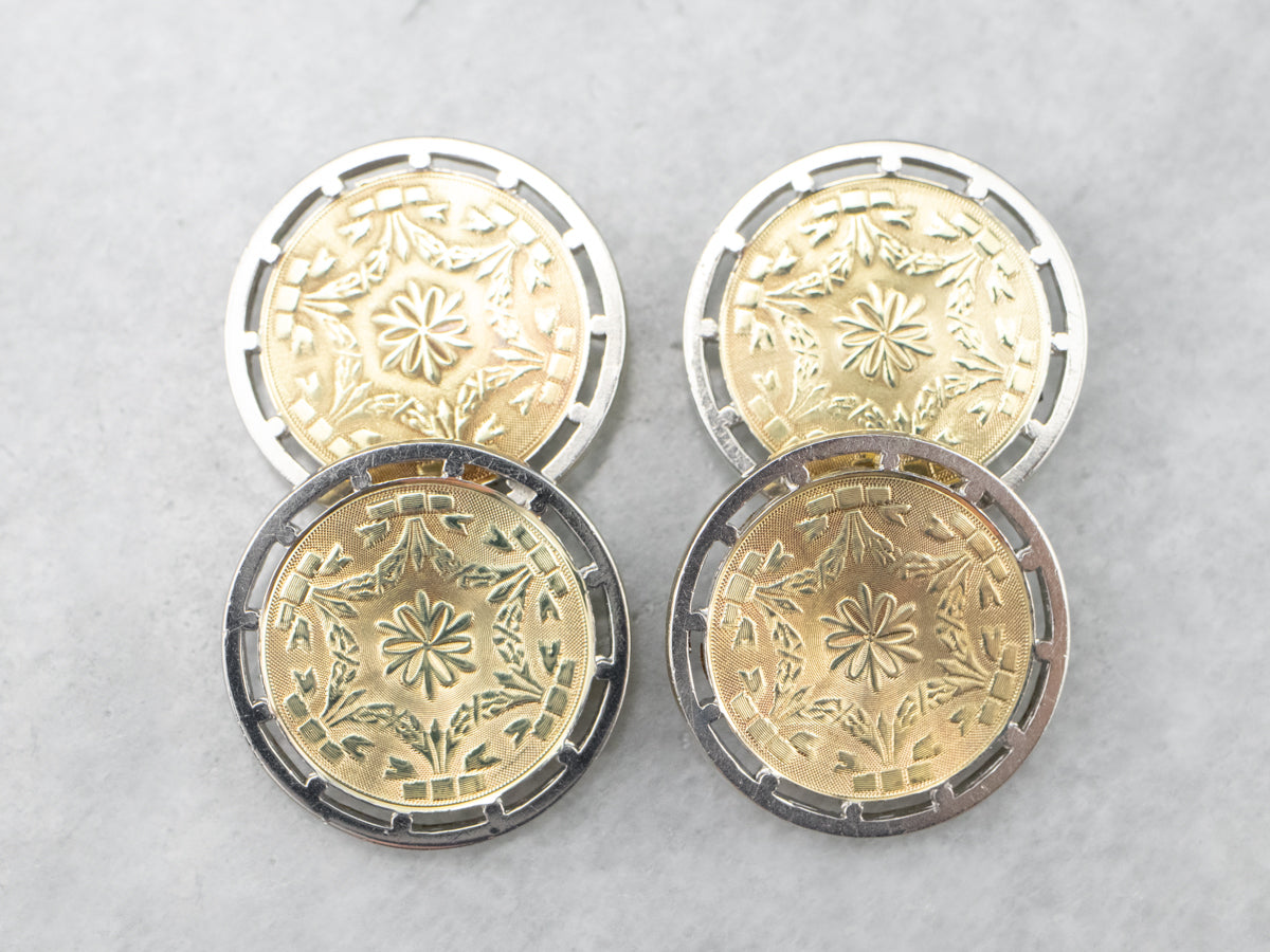 Vintage Etched Two Tone Gold Cufflinks