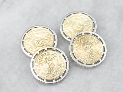 Vintage Etched Two Tone Gold Cufflinks