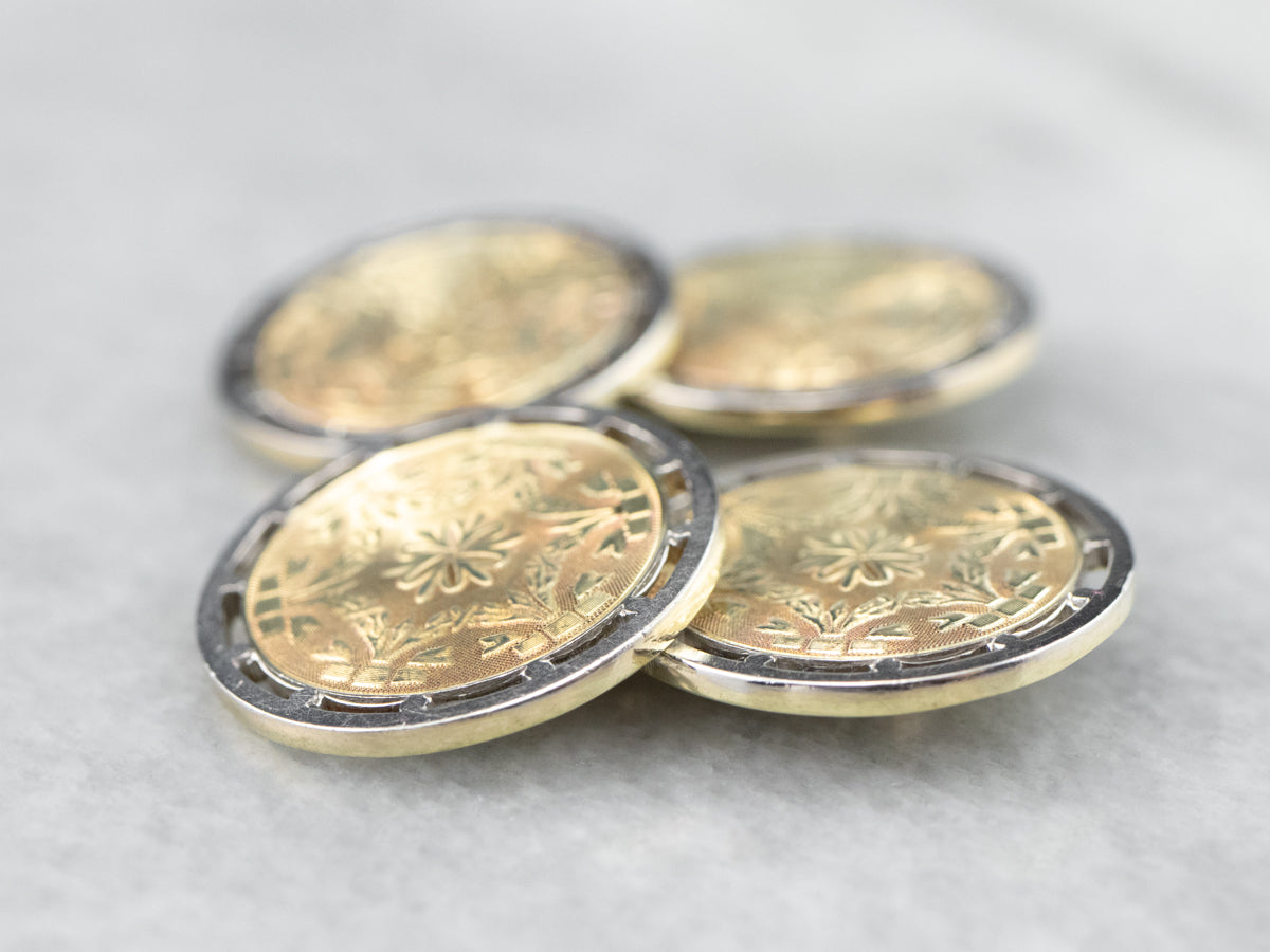 Vintage Etched Two Tone Gold Cufflinks