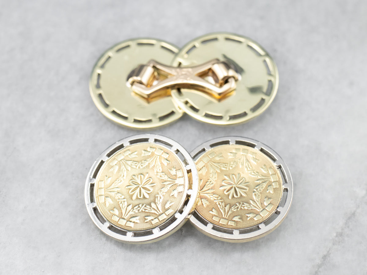 Vintage Etched Two Tone Gold Cufflinks