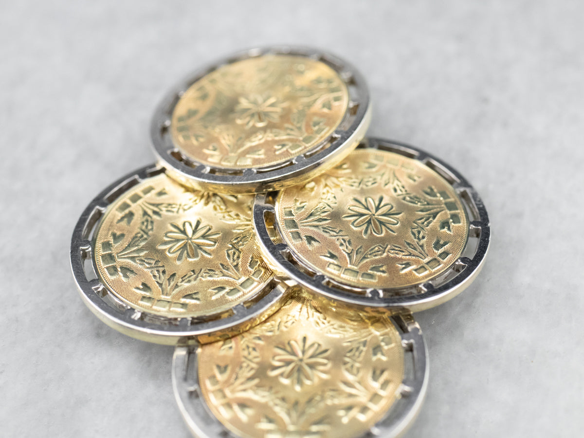 Vintage Etched Two Tone Gold Cufflinks