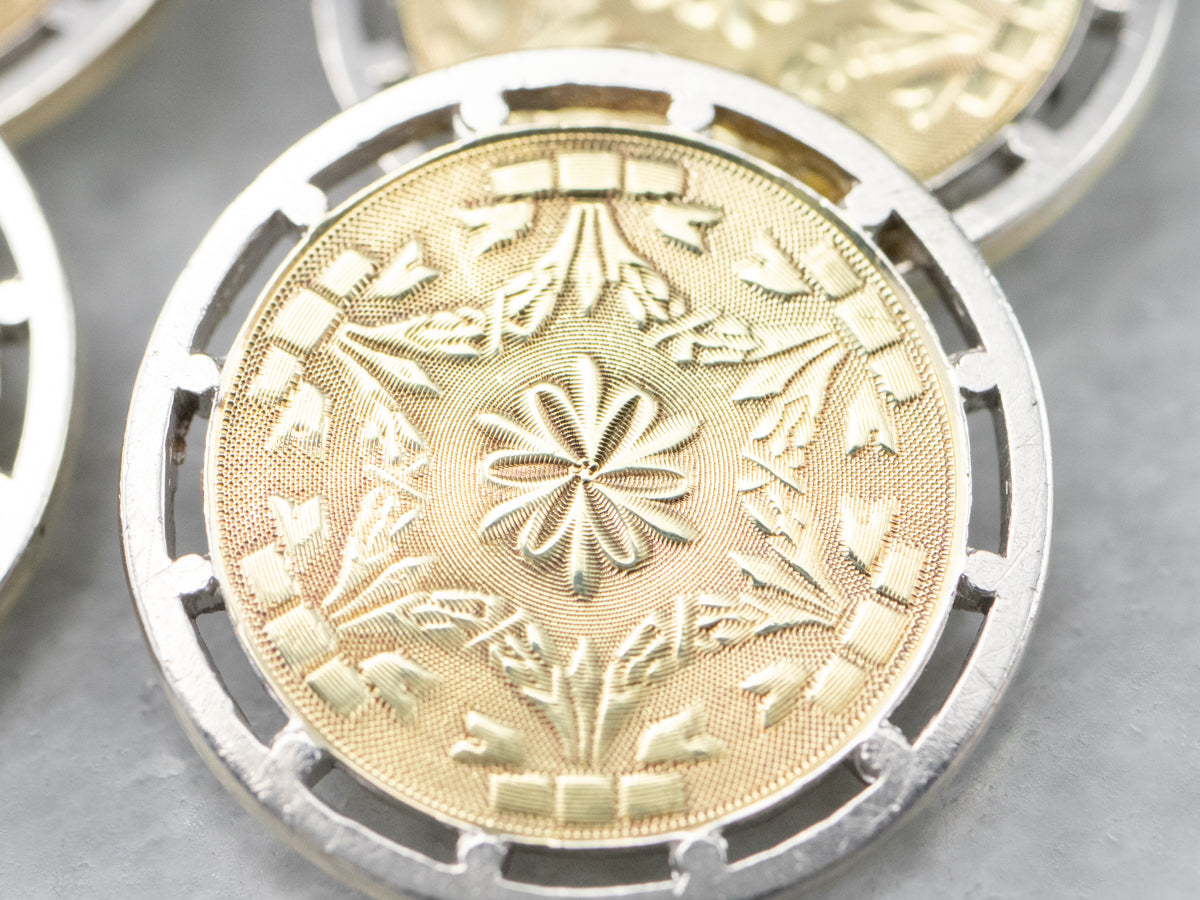 Vintage Etched Two Tone Gold Cufflinks