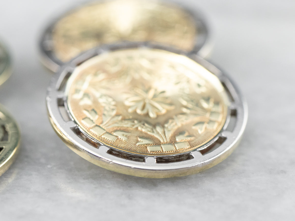 Vintage Etched Two Tone Gold Cufflinks