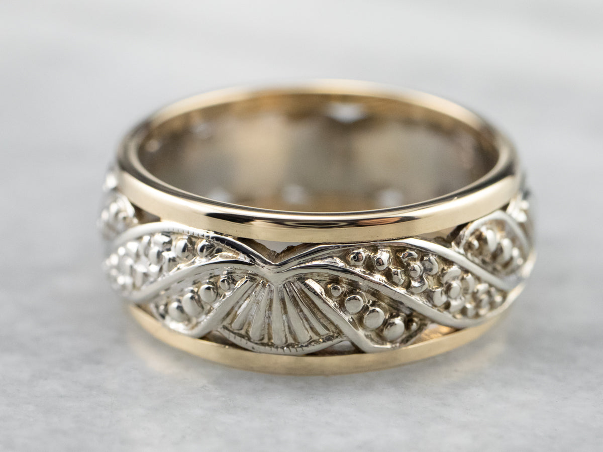 Unisex Patterned Two Tone Gold Band