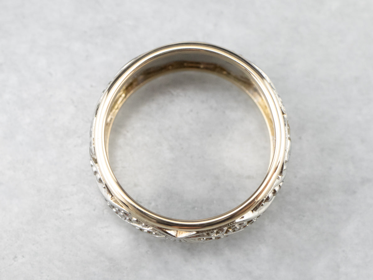 Unisex Patterned Two Tone Gold Band