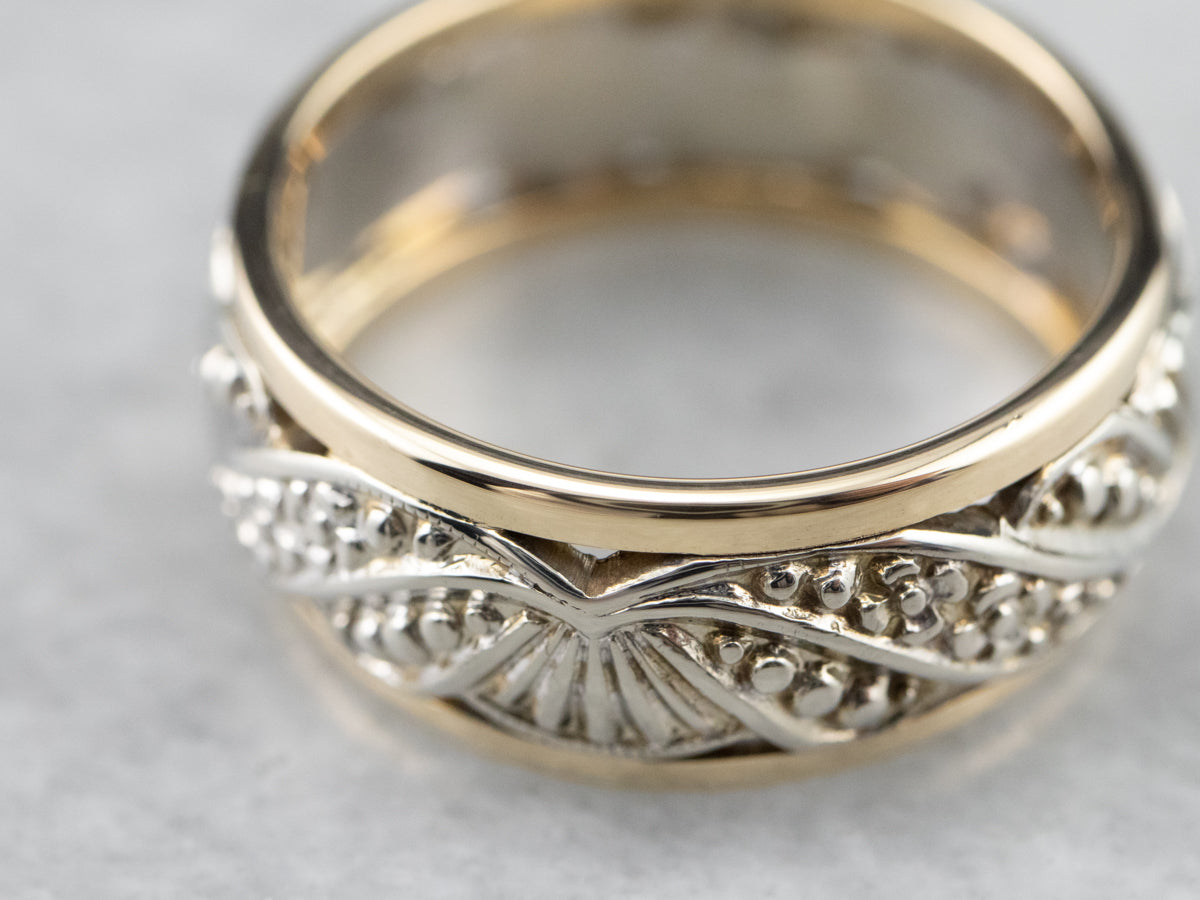 Unisex Patterned Two Tone Gold Band
