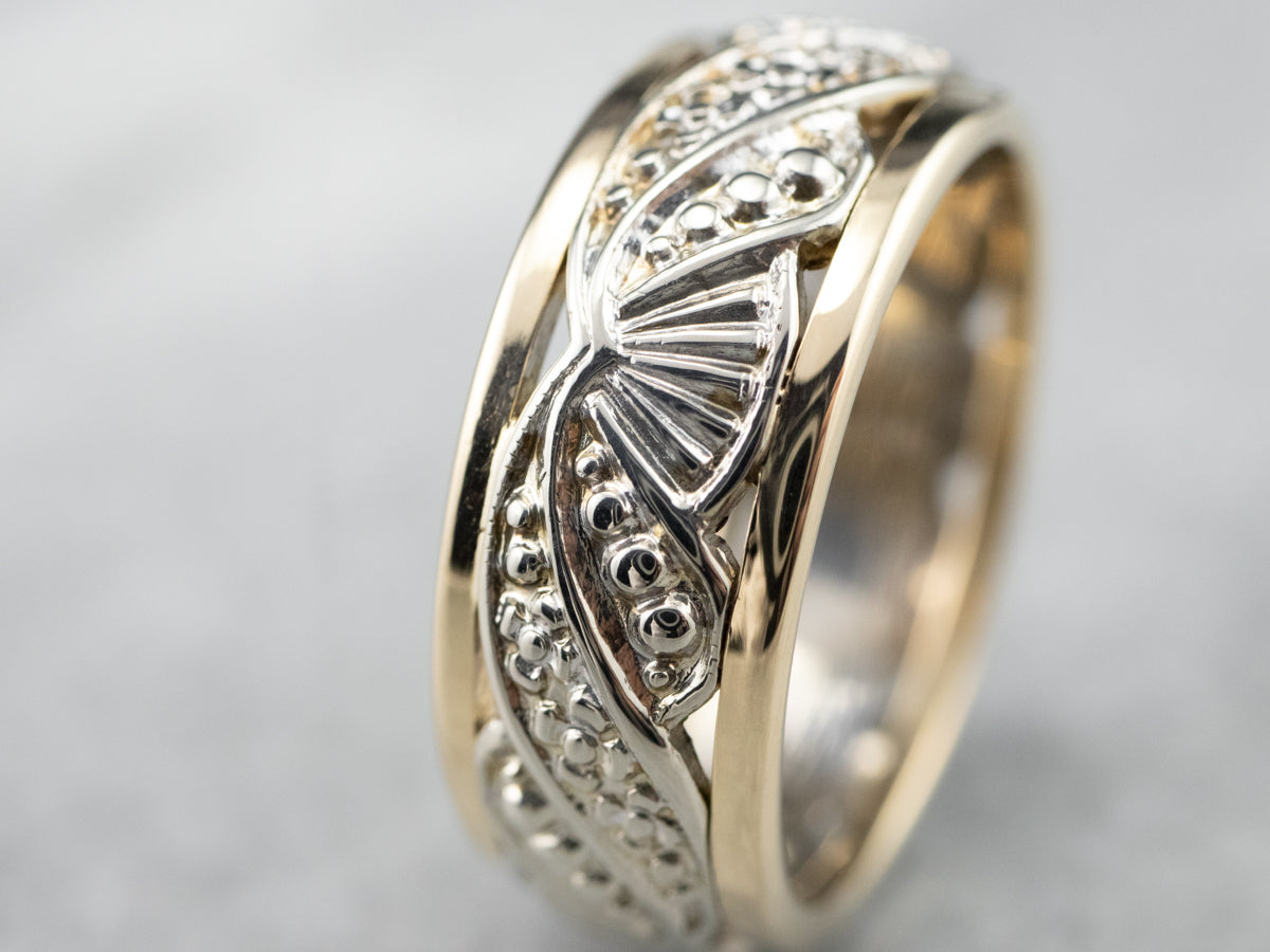 Unisex Patterned Two Tone Gold Band