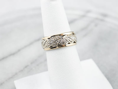Unisex Patterned Two Tone Gold Band