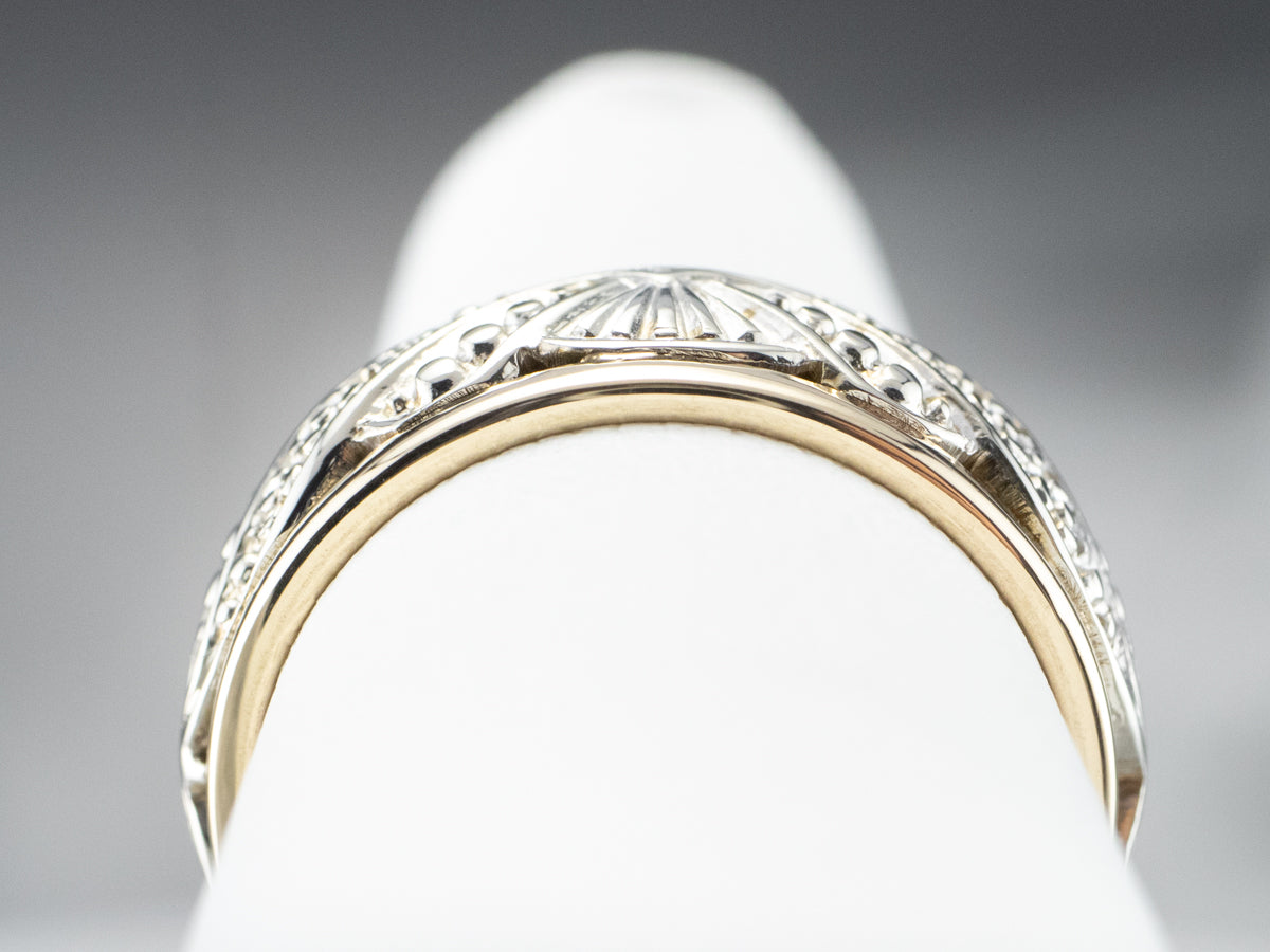 Unisex Patterned Two Tone Gold Band