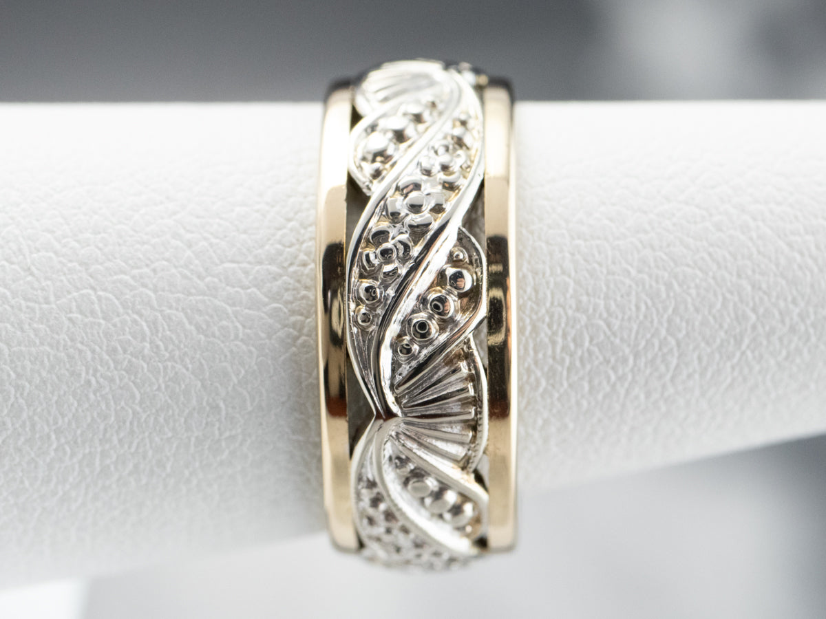 Unisex Patterned Two Tone Gold Band