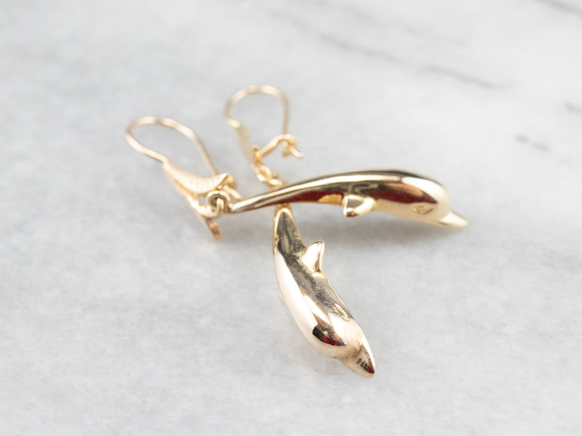 Gold Dolphin Drop Earrings