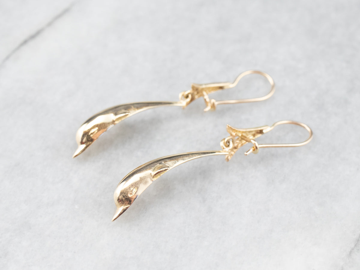 Gold Dolphin Drop Earrings