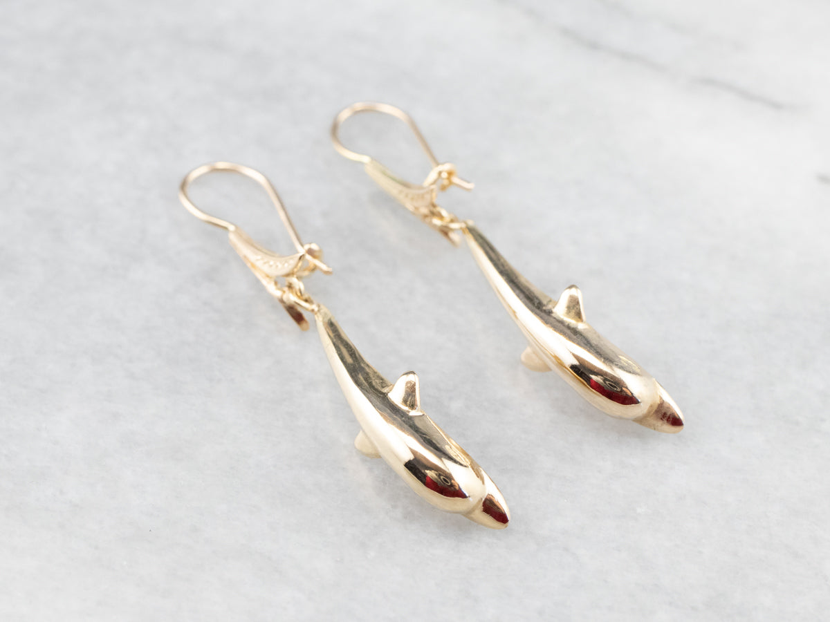 Gold Dolphin Drop Earrings
