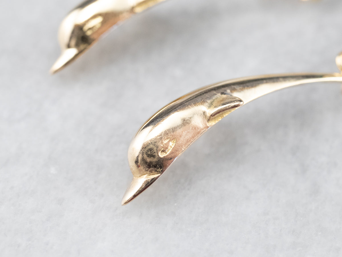 Gold Dolphin Drop Earrings