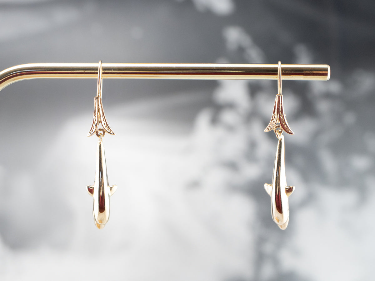 Gold Dolphin Drop Earrings