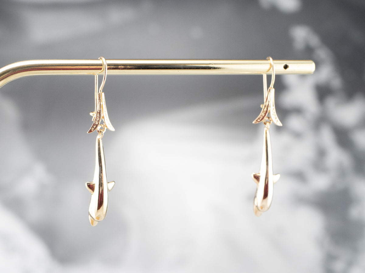 Gold Dolphin Drop Earrings